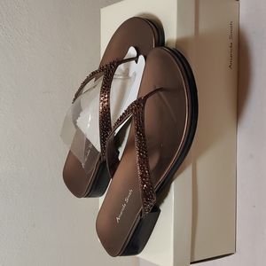 Amanda Smith Tootsie Beaded Low-Heel Thong Flip Flops - Bronze, 6M